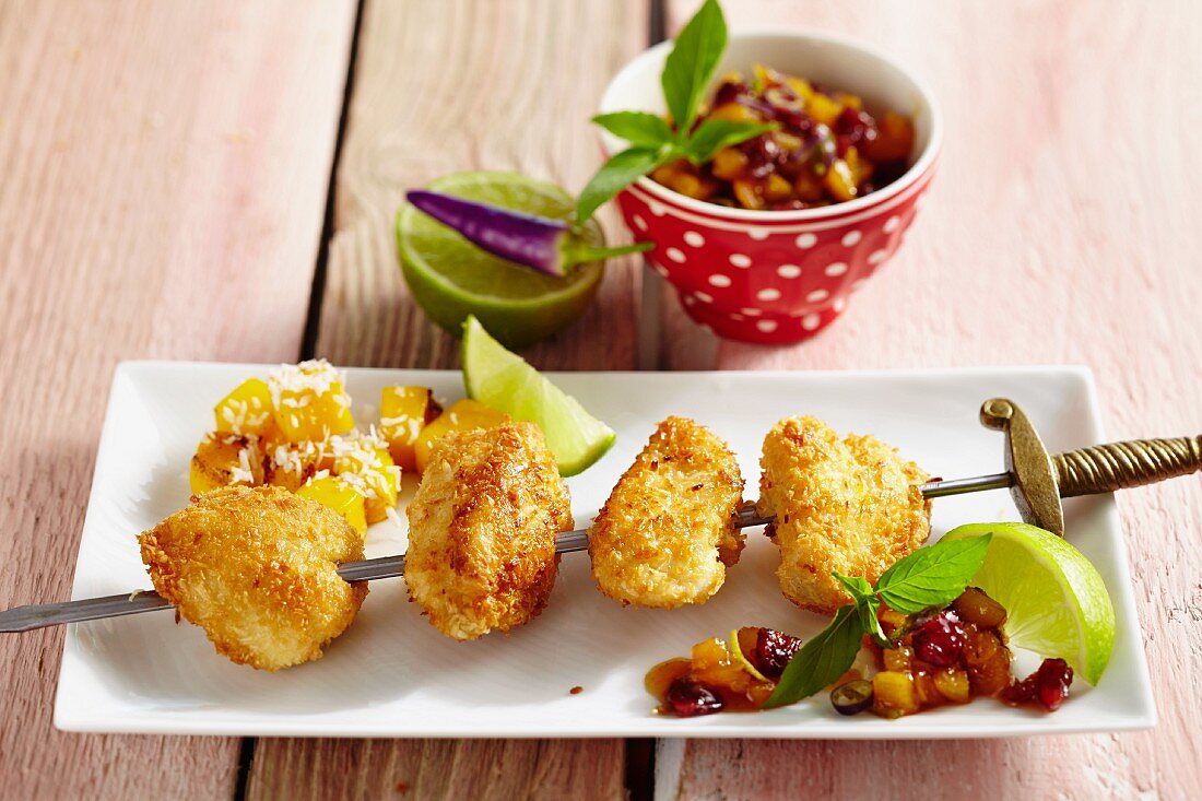 Chicken skewers with cranberry salsa