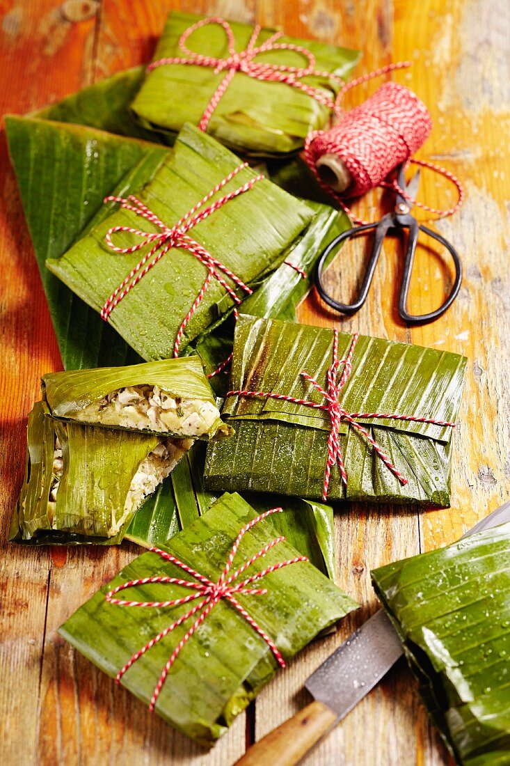 Tamales (corn packages wrapped in banana leaves, Mexico)