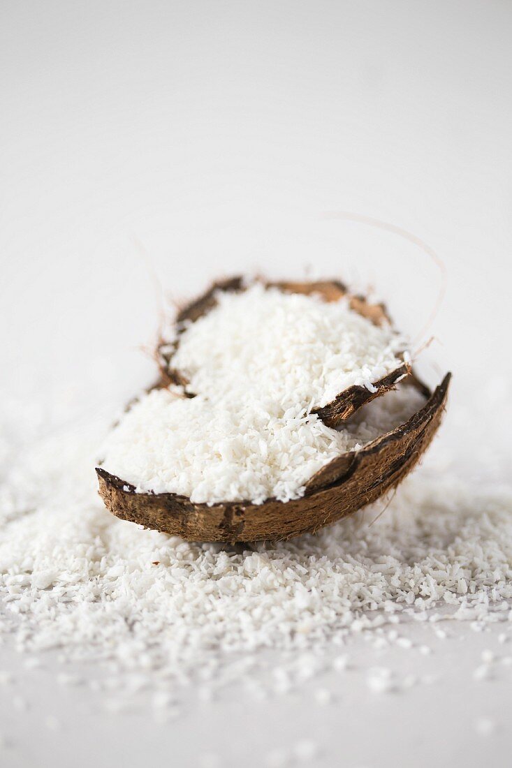 Coconut shards in a coconut shell