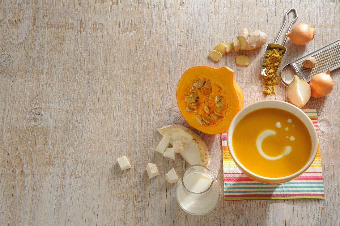 Pumpkin soup with ingredients