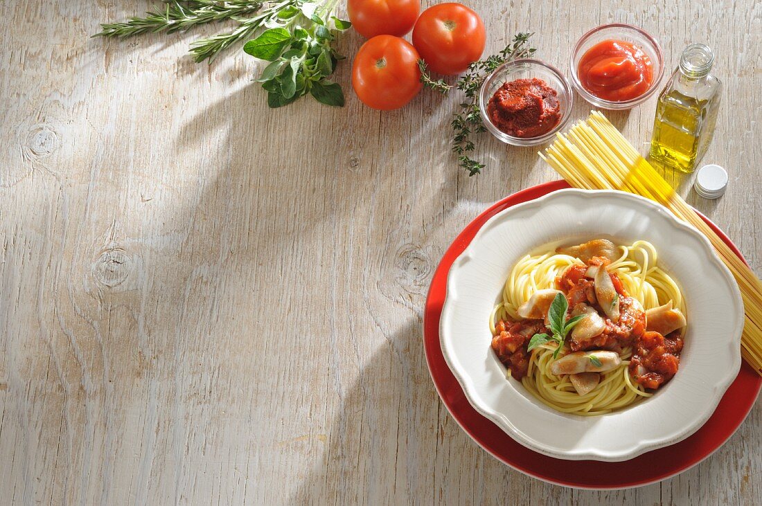 Spaghetti with Chicken Tomato Sauce