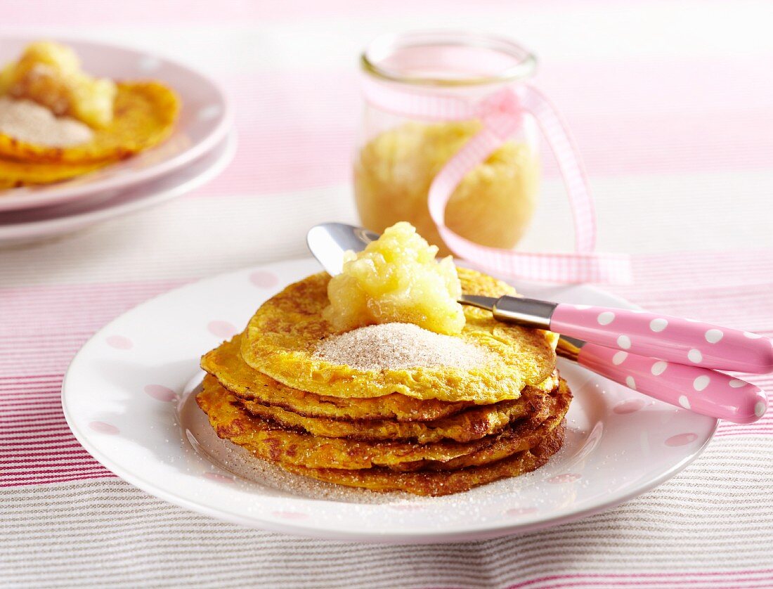 Sweet carrot pancakes with apple compote