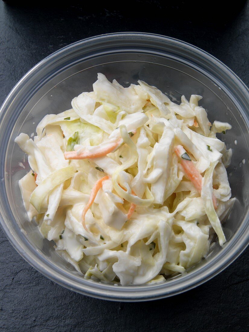Coleslaw in take-away container (seen from above)