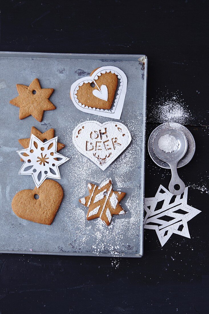 Stencils for icing sugar on gingerbread biscuits