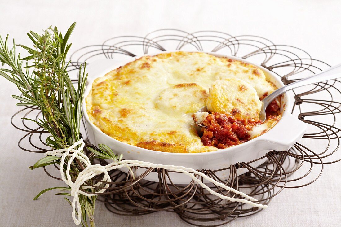 Polenta pasticciata (polenta bake with beef, Italy)