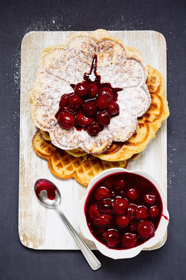 Waffles with cherries