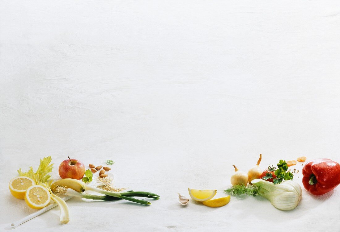 An arrangement of fruit and vegetables