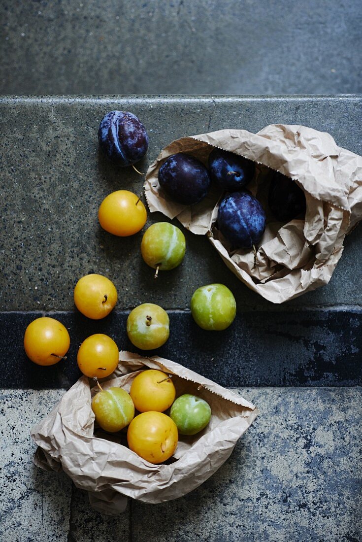 An arrangement of various plums