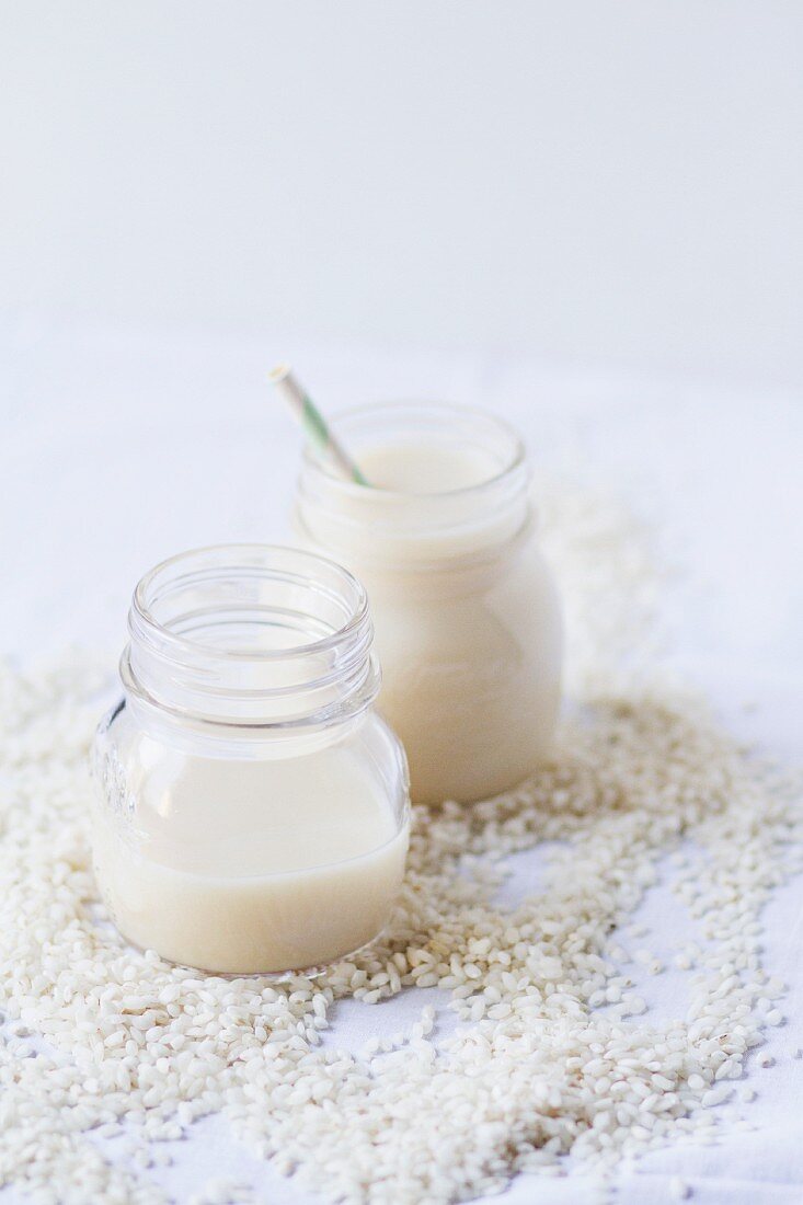 Rice milk in screw-top jars