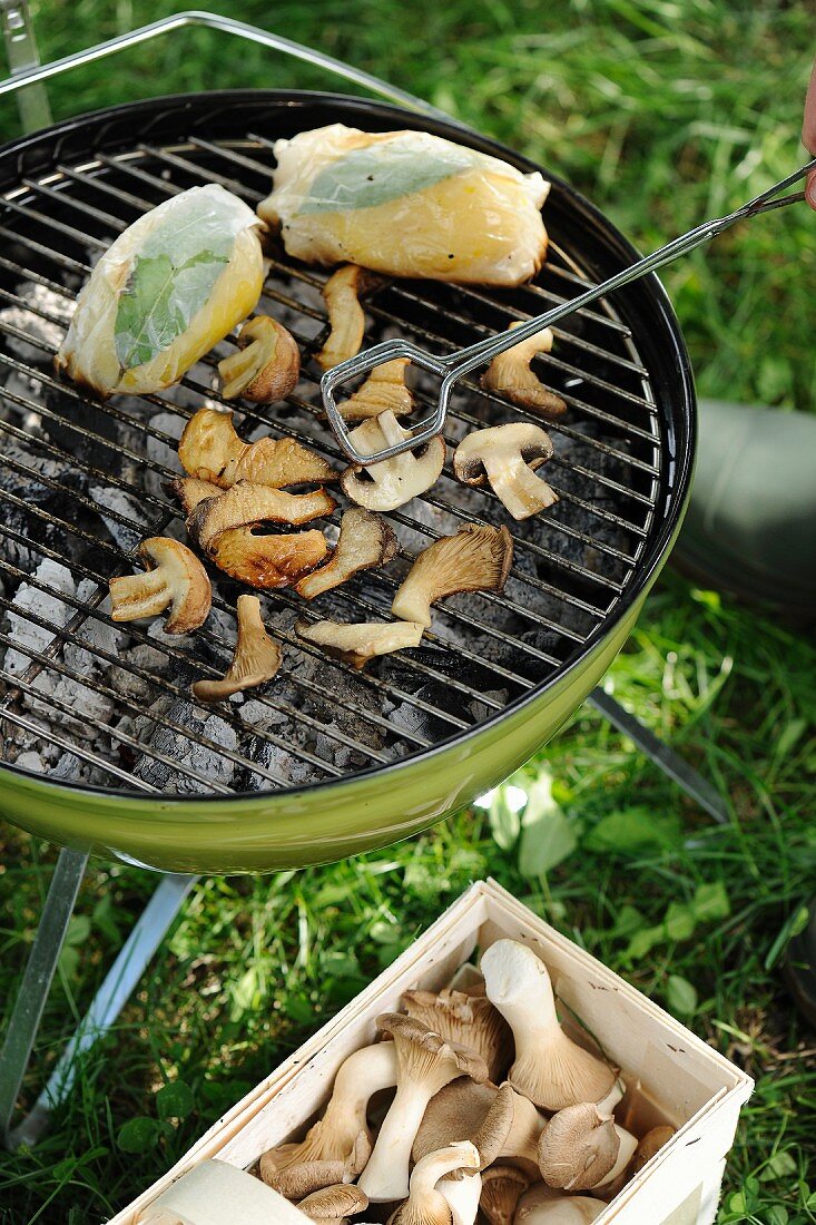 Mushrooms on a barbecue