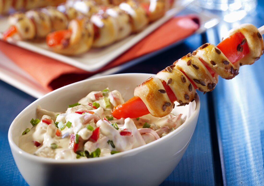 Pepper party skewers with Lyon meat salad