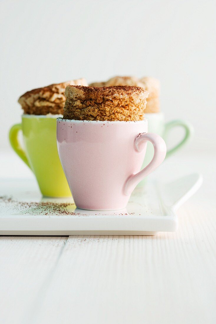 Mocha soufflés in espresso cups