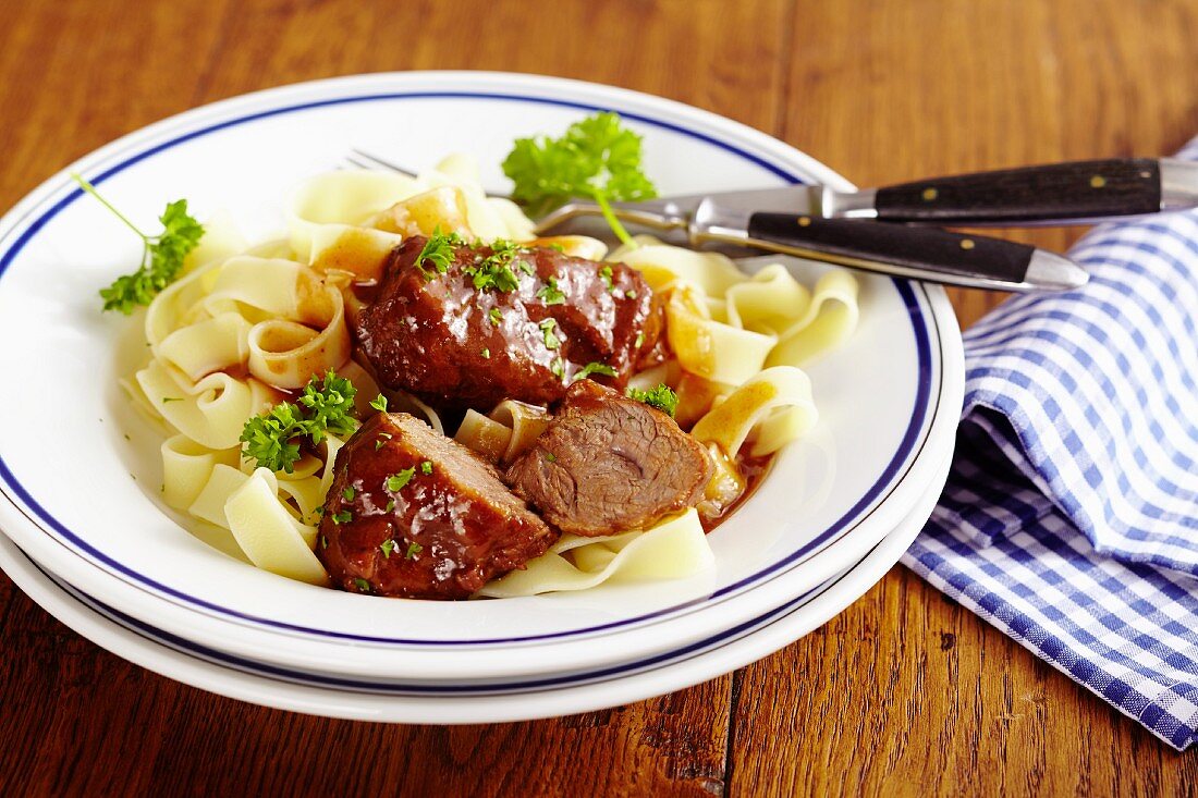 Lothring-style pork cheeks with tagliatelle