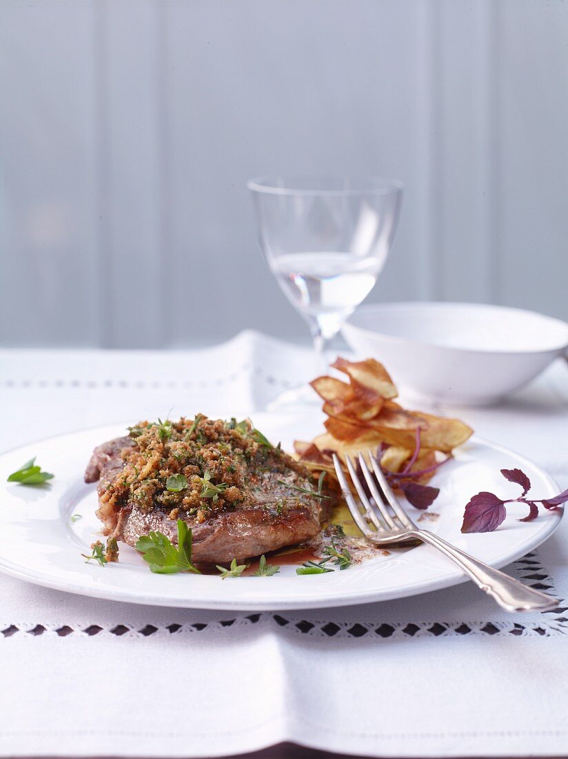 Entrecôte vom Limpurger Weideochsen mit Kräuterkruste