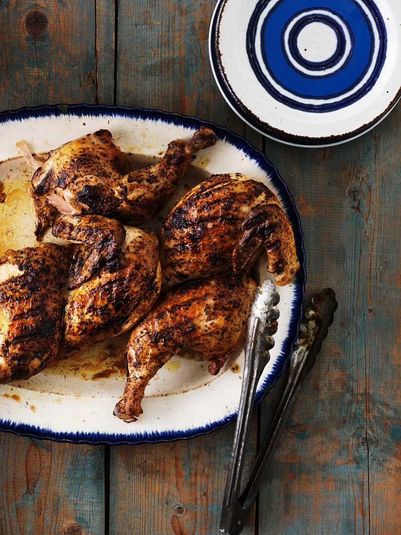 Grilled chicken bits on a serving platter