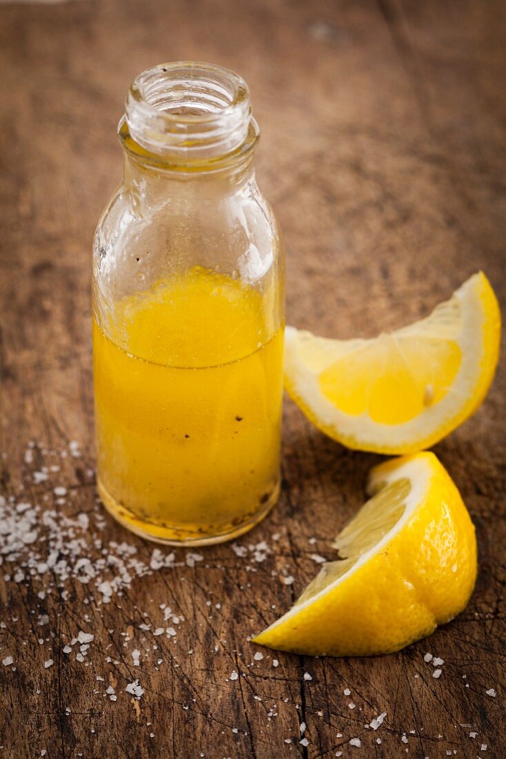 A bottle of lemon vinaigrette
