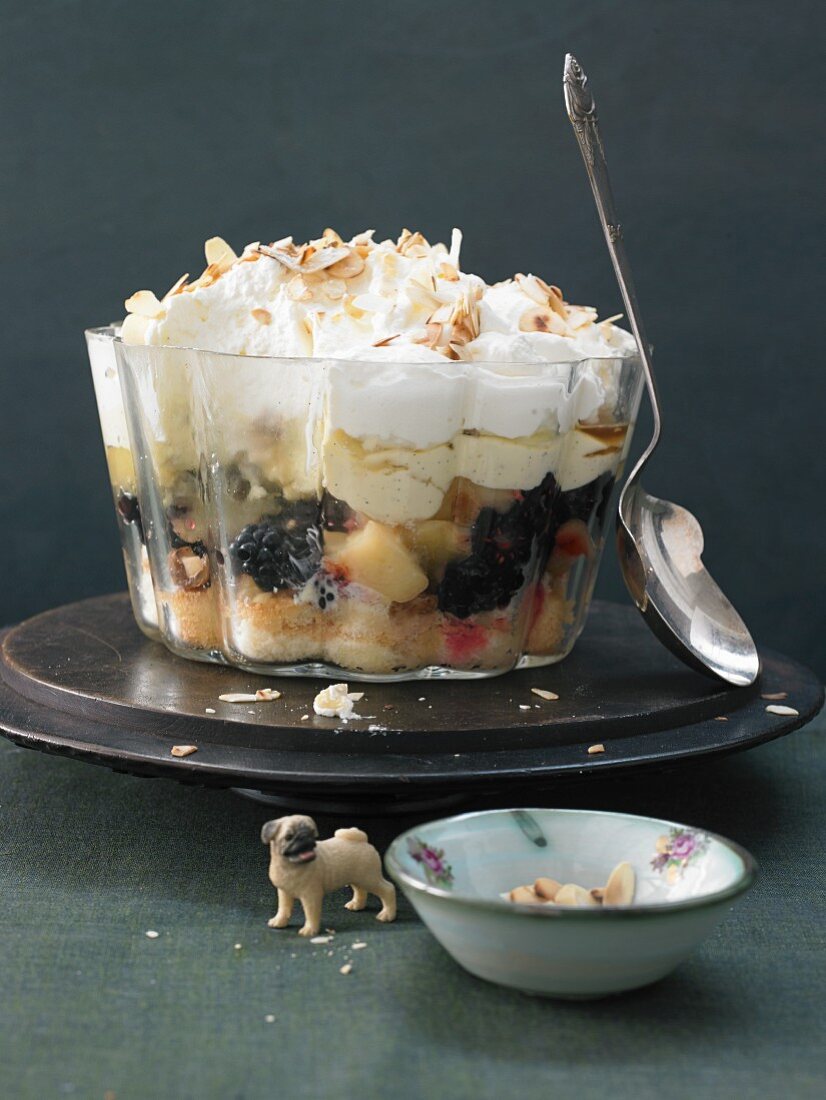 Apple trifle with blackberries and ginger