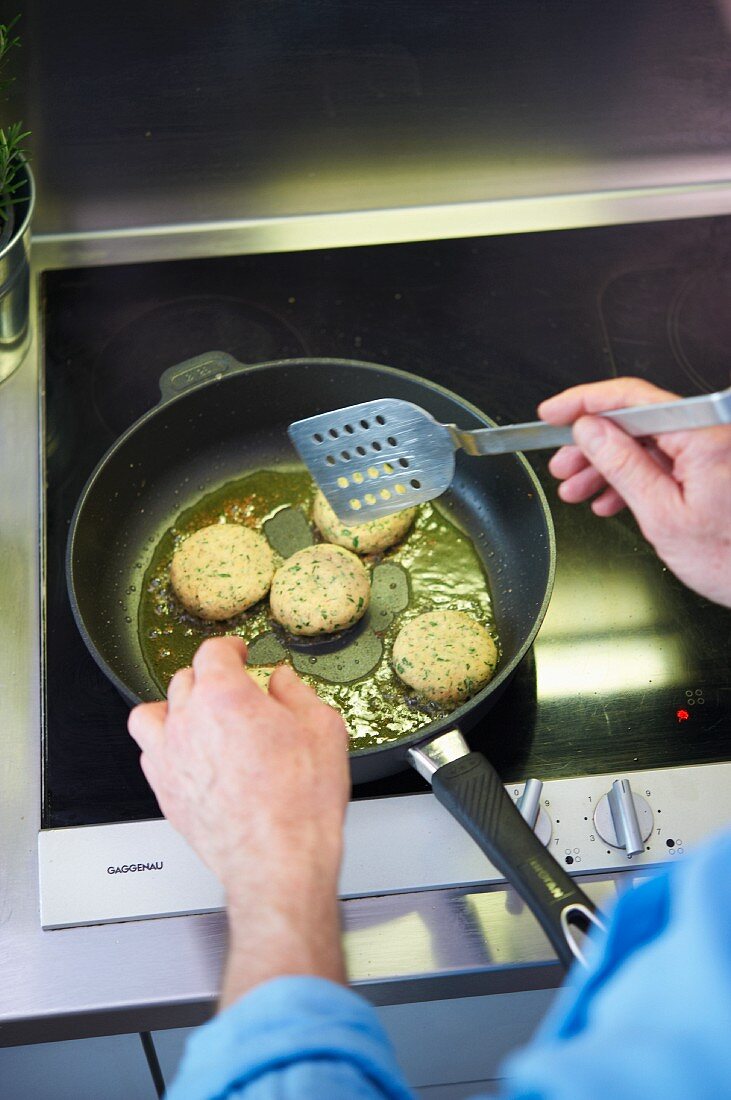 Chickpea fritters being made