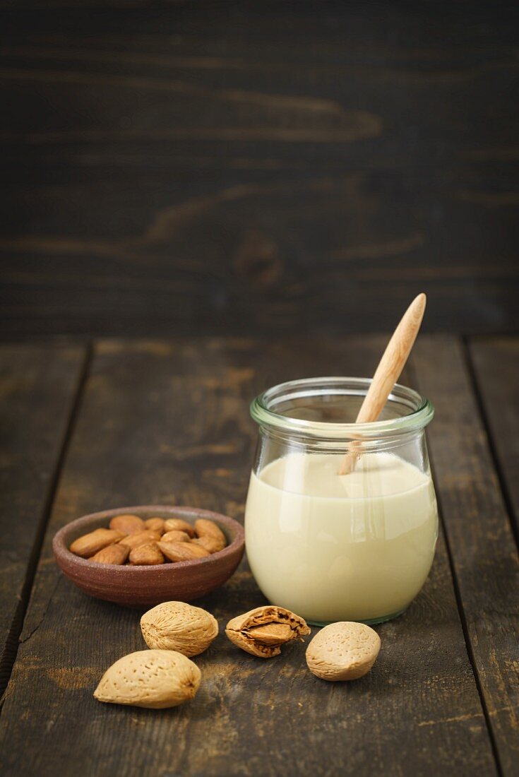 A jar of almond mousse