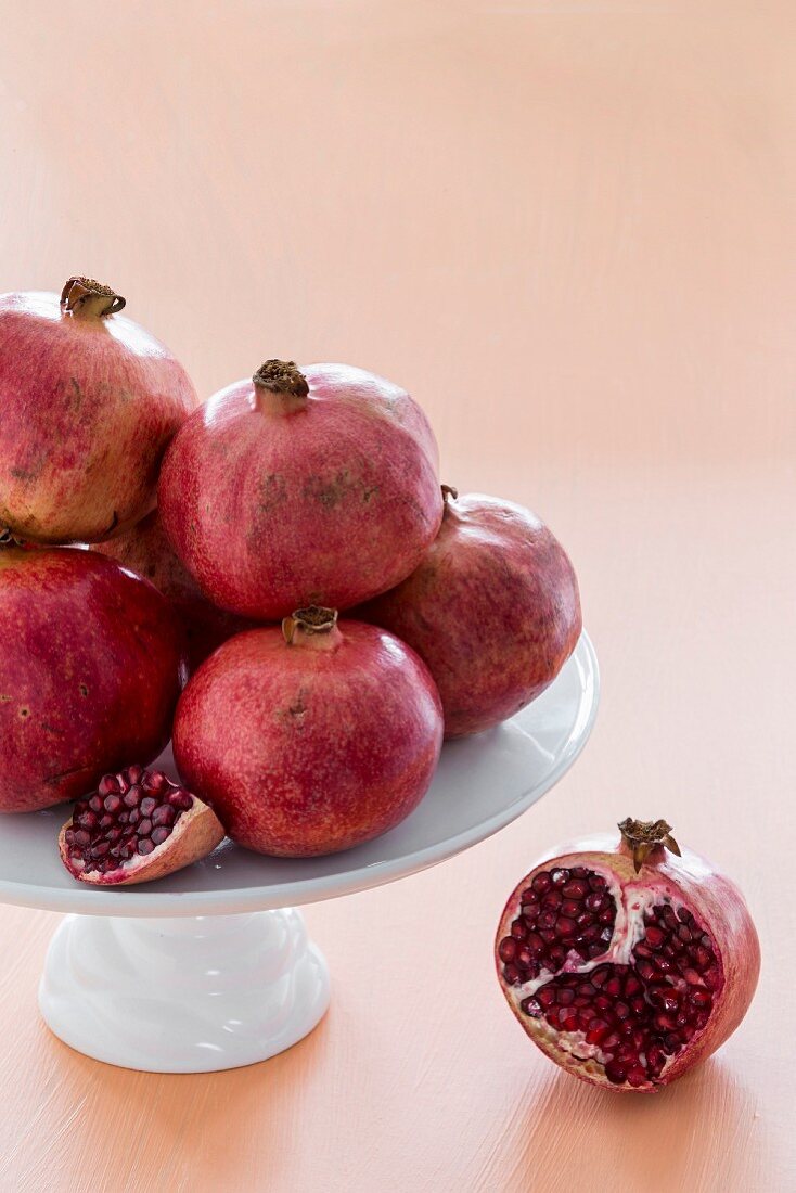 Pomegranates on a cake stand
