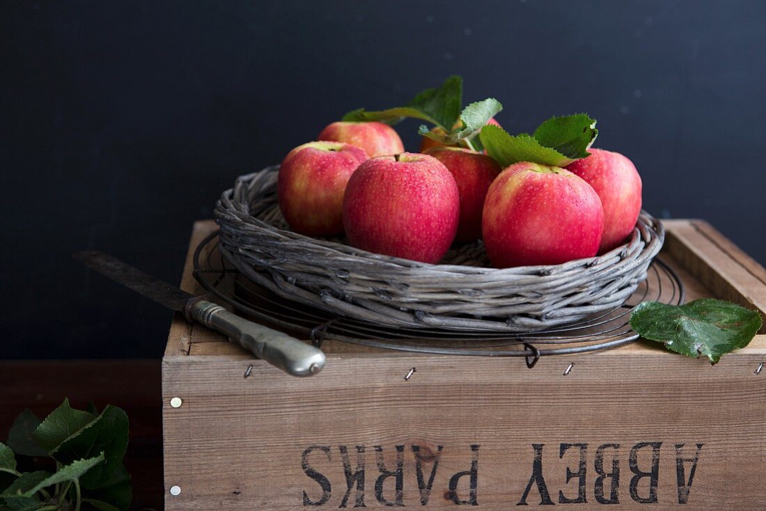 Pink Lady apples in a basket