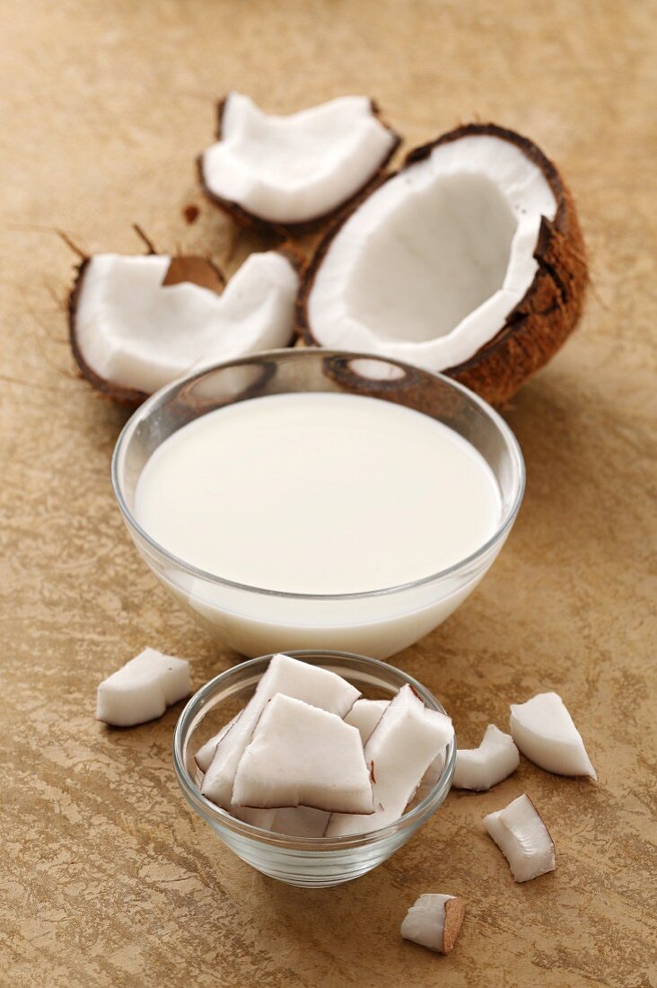 Coconut milk and a coconut