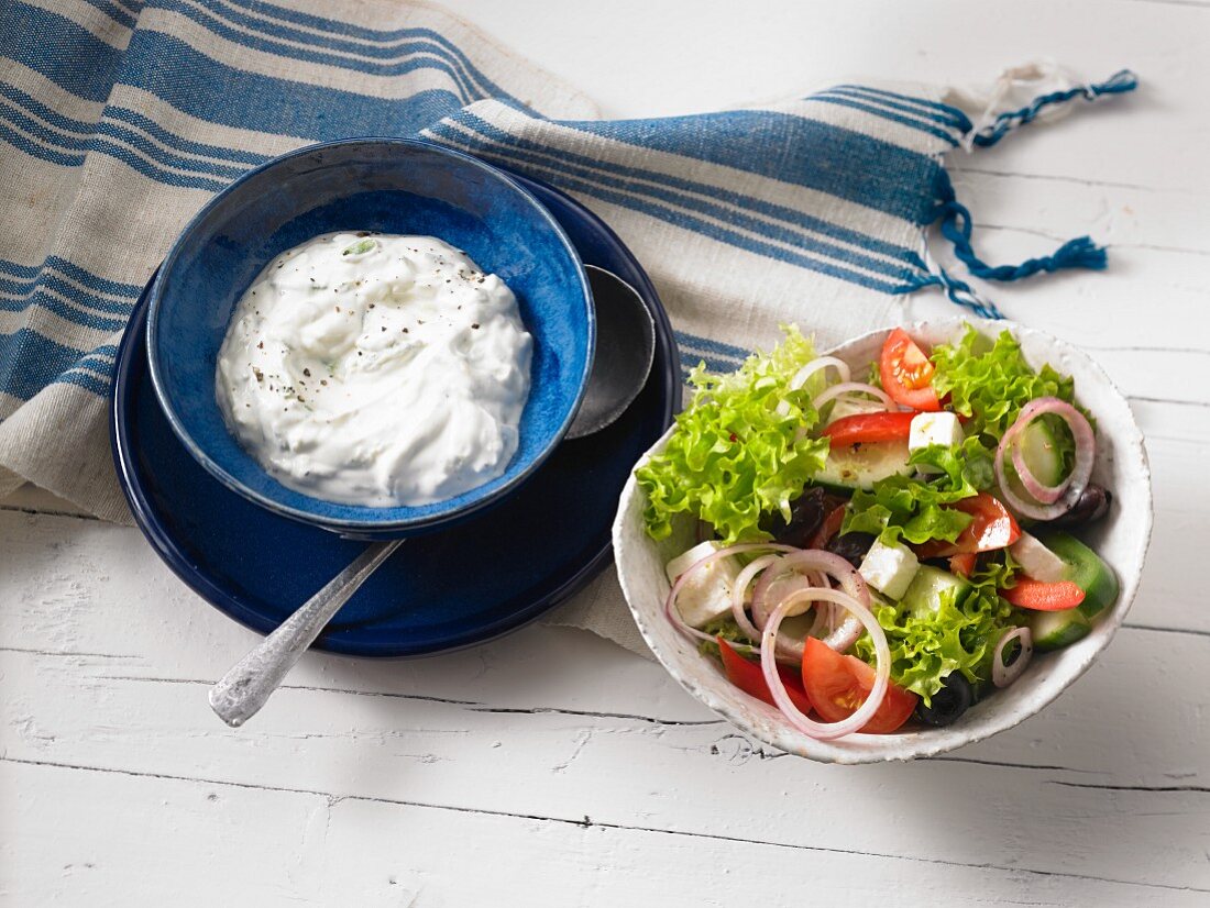 Tzatziki and Greek salad