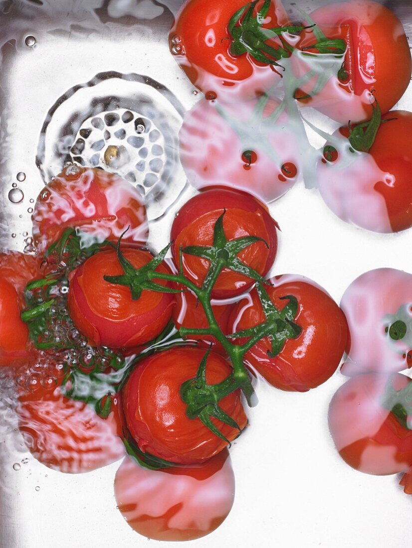 Tomatoes in a sink