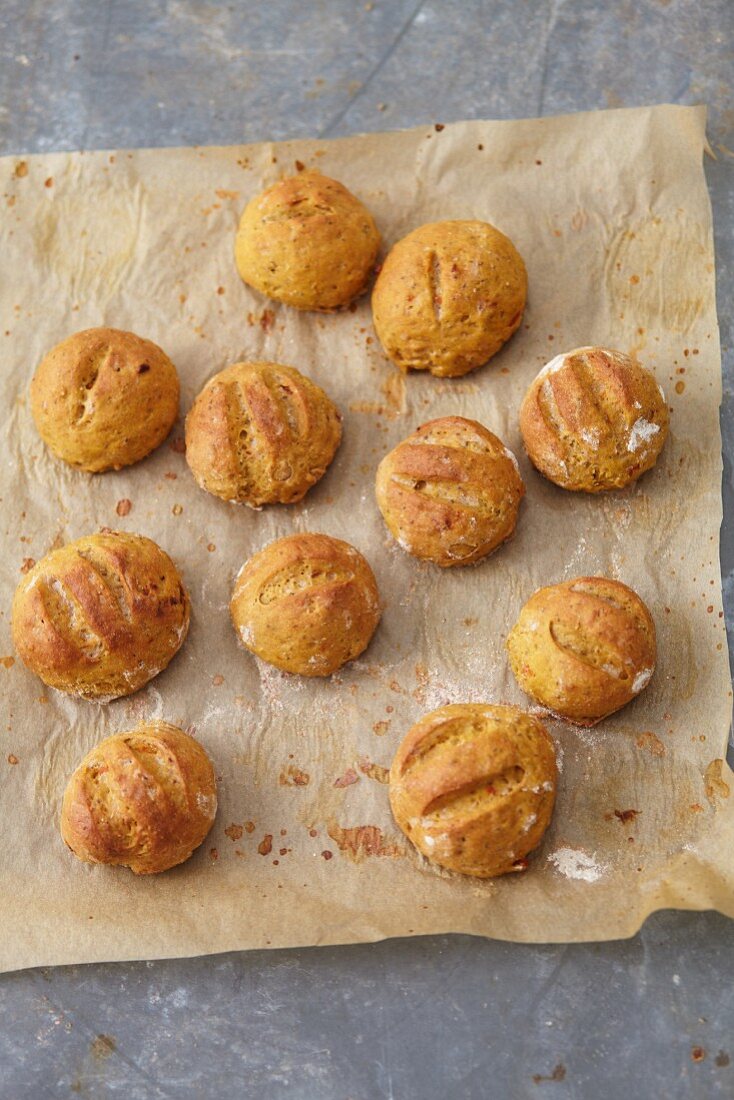 Homemade brioche rolls with goji berries and chia seeds (vegan)