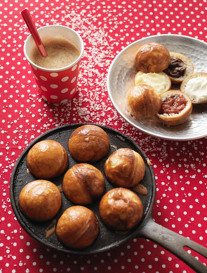 Stuffed Ebelskiver (Danish pancake balls) and Coffey