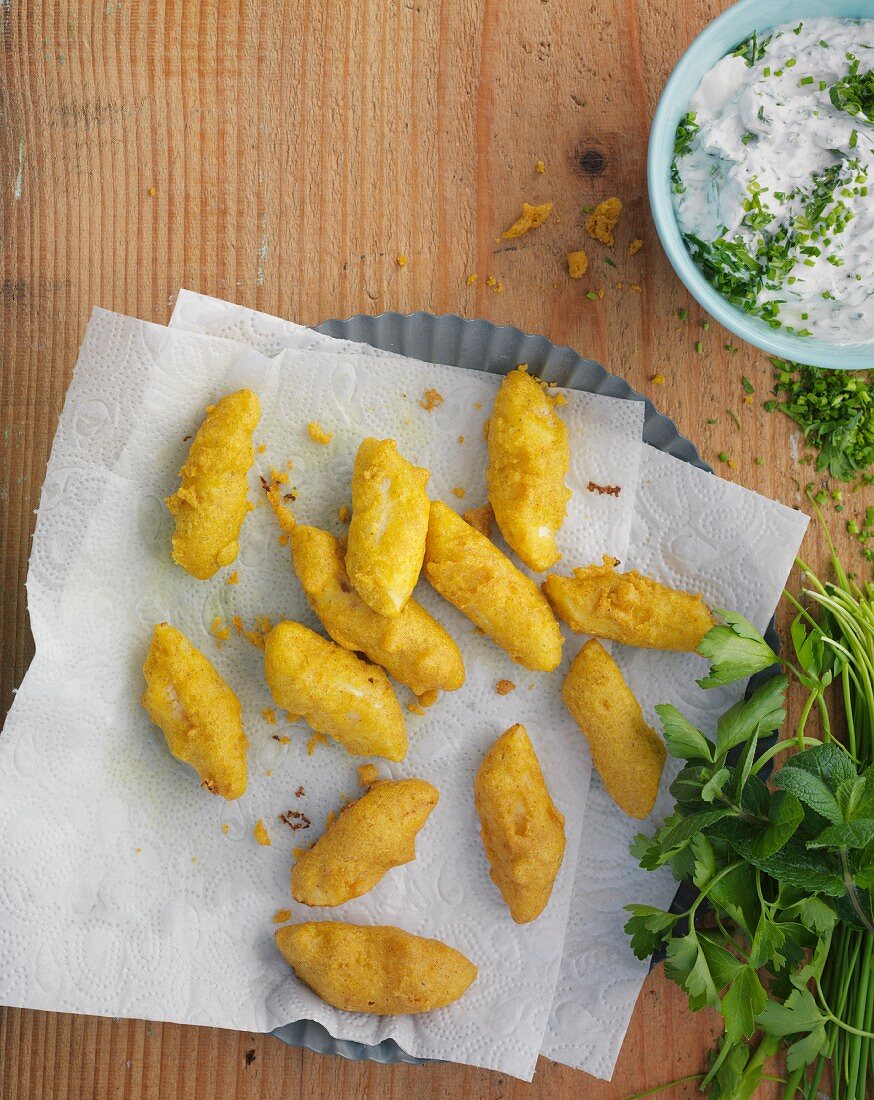 Crispy asparagus with herb cream