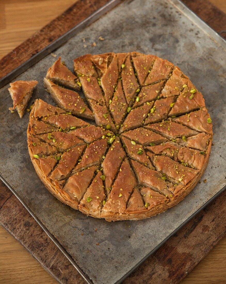 Vegan spelt baklava with pistachios and almonds