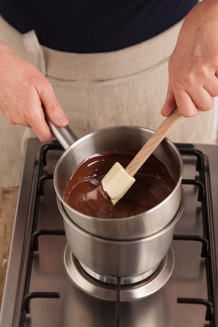 Melting chocolate over a hot water bath