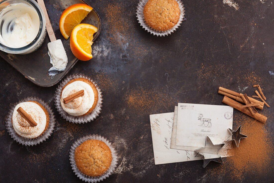 Winter cupcakes with orange and cinnamon