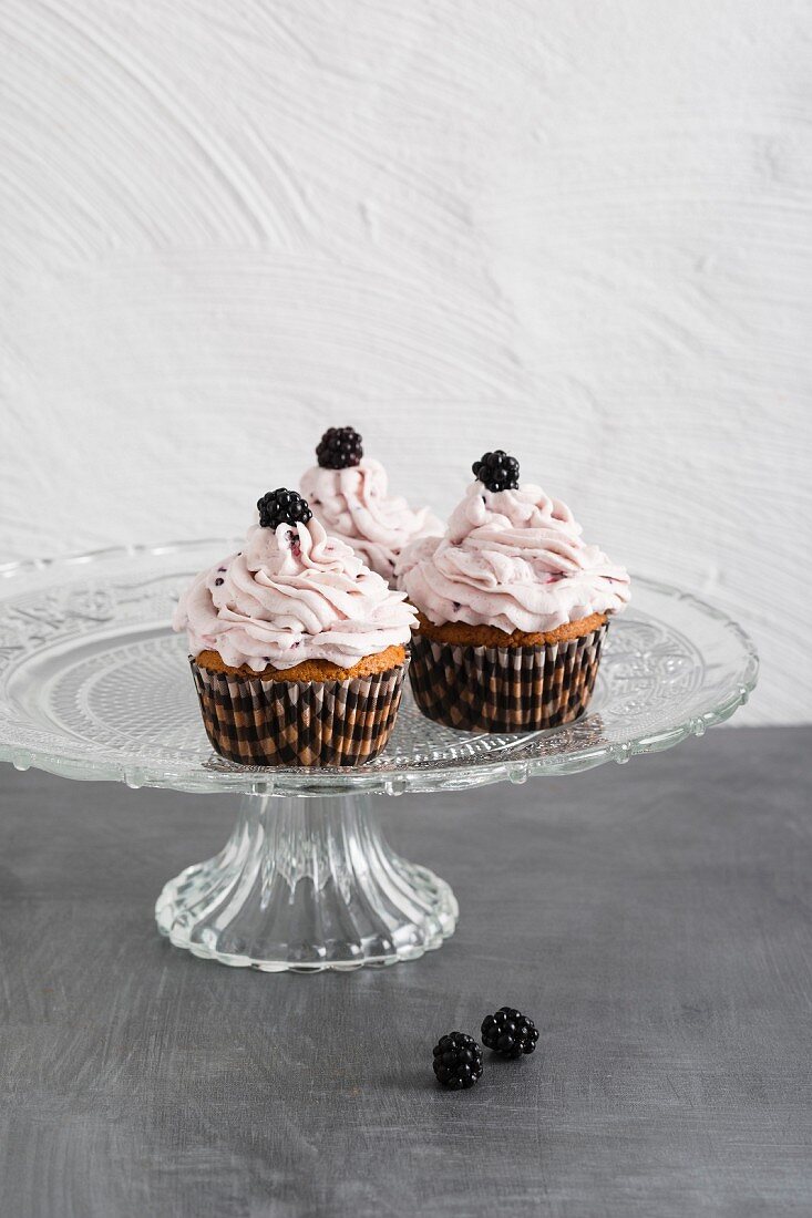 Cupcakes with blackberries and blackberry cream