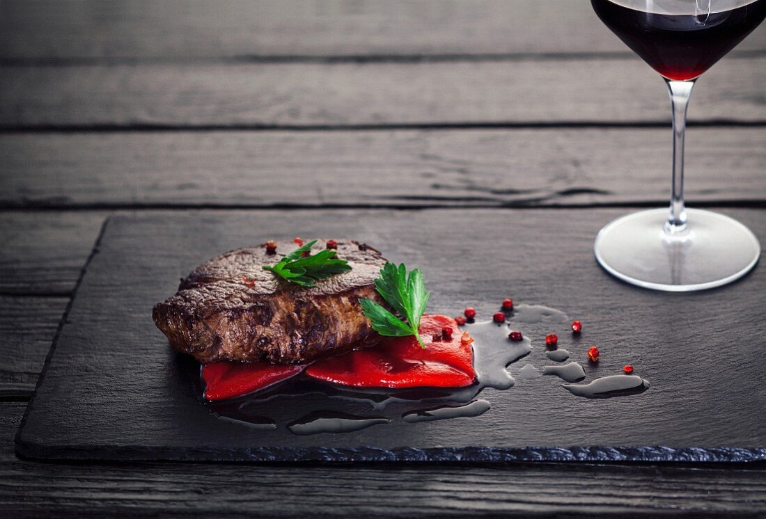 Rindersteak auf Paprika mit rotem Pfeffer