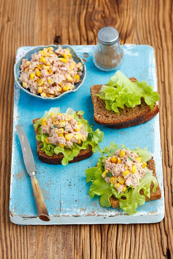 Vollkornbrot mit Thunfisch-Mais-Paste