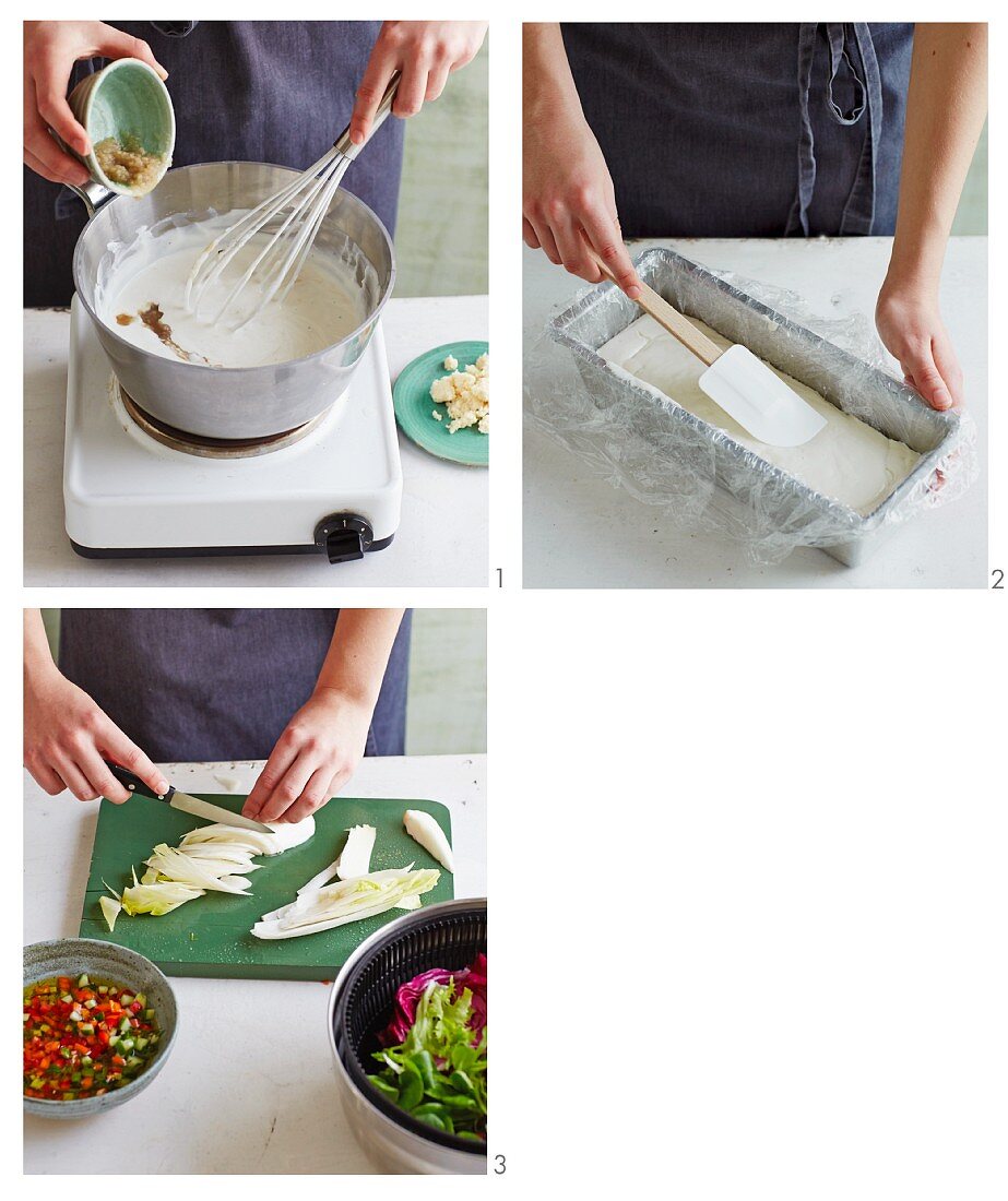 Meerrettich-Ziegenfrischkäse-Mousse mit bunten Blattsalaten zubereiten