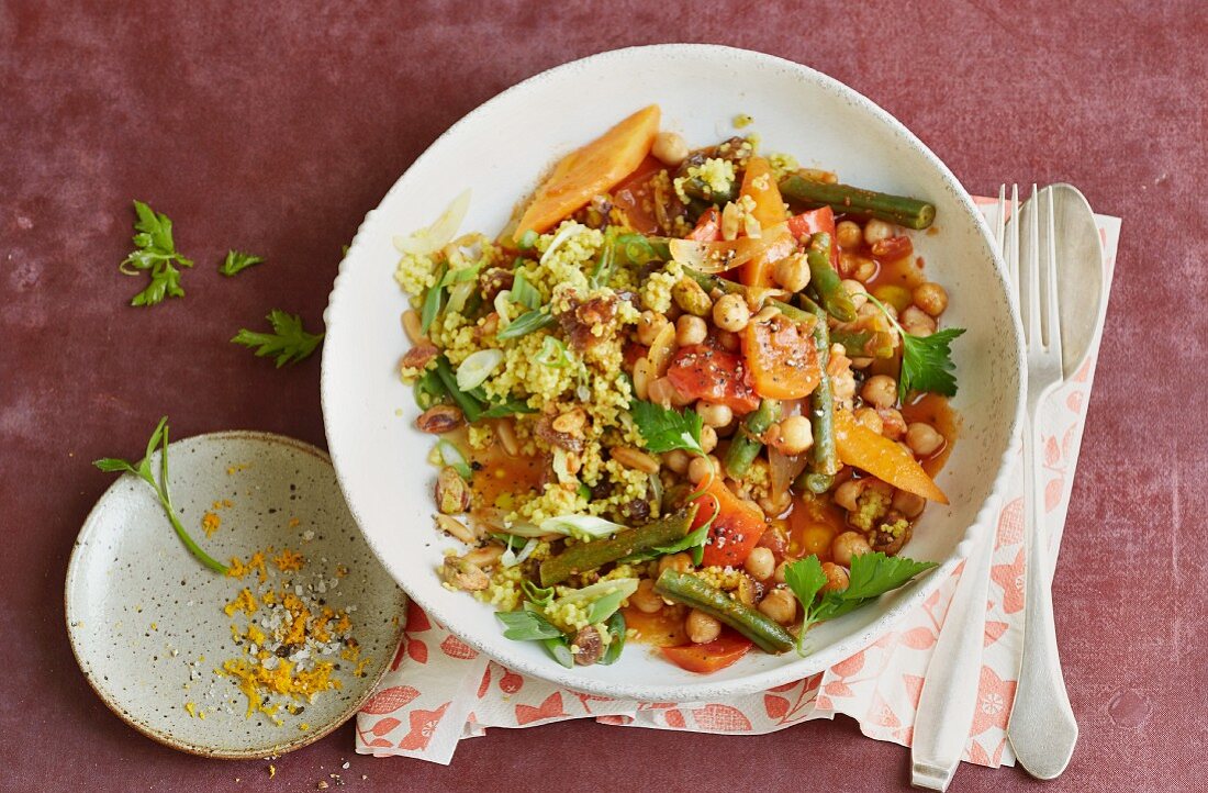 Spiced orange millet with oriental vegetables