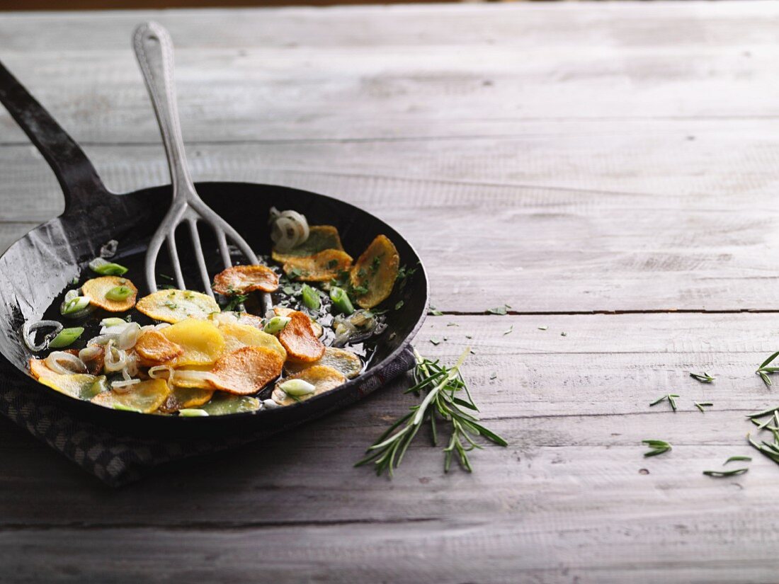 Fried potatoes in a pan