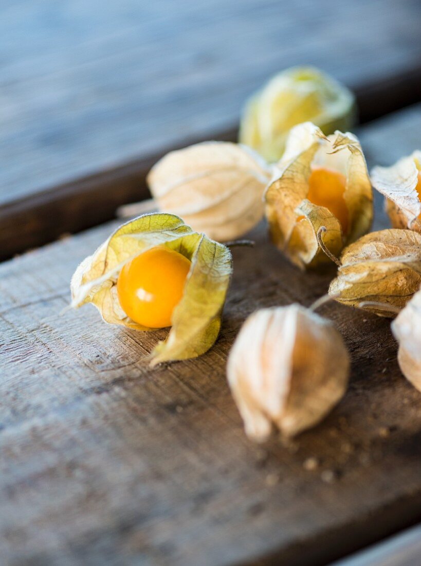 Physalis on a wooden surface