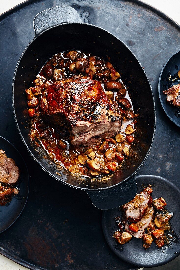 Oven-braised leg of meadow-grazed lamb with oriental spices (Turkey)