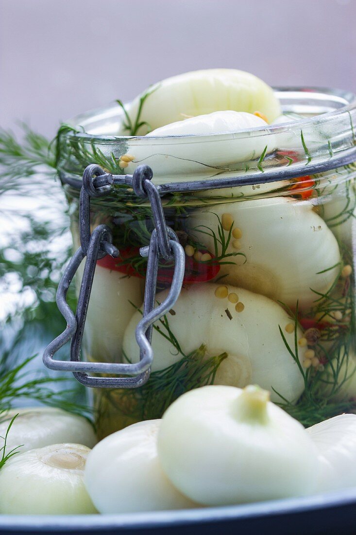 Borettane onions in white balsamic vinegar with fresh dill