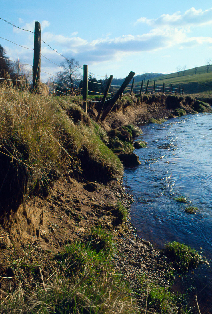 Erosion of riverbank caused by flooding