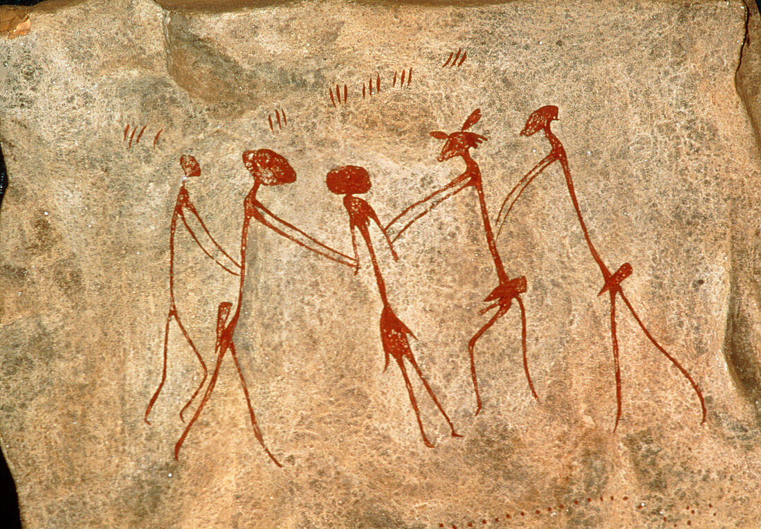 Cave painting: Kolo figures depicting an abduction