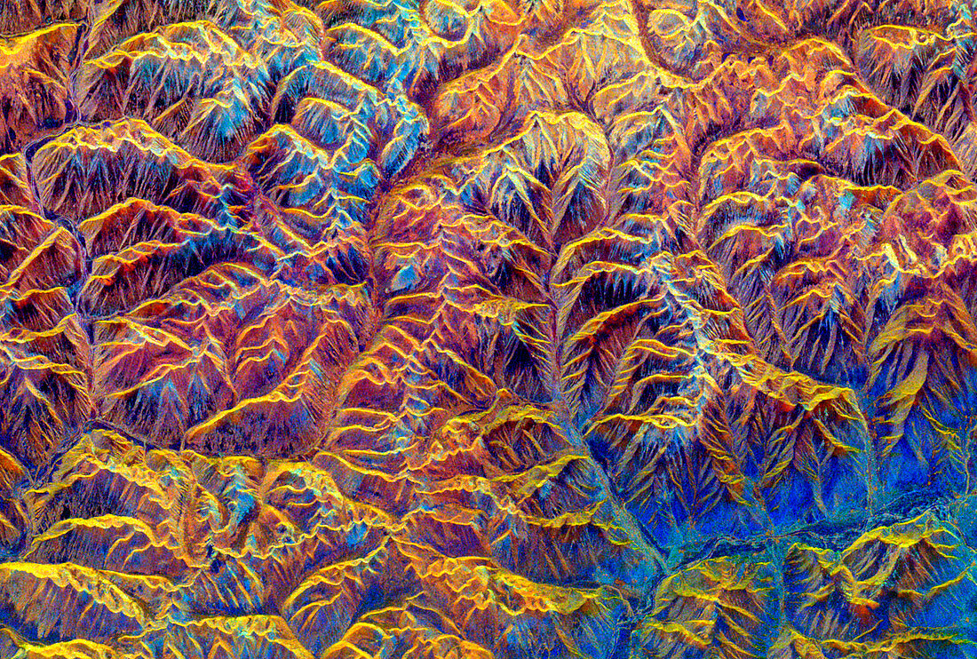 Coloured radar image of mountains in Tibet