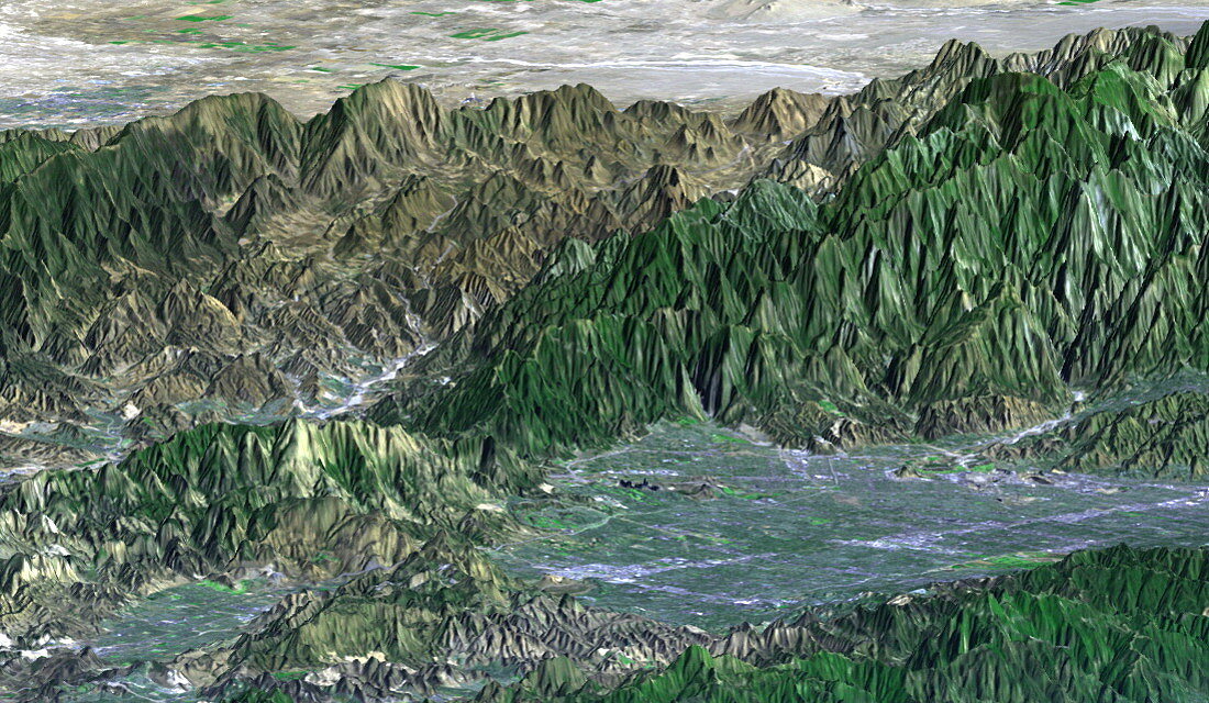 San Fernando Valley,3-D satellite map