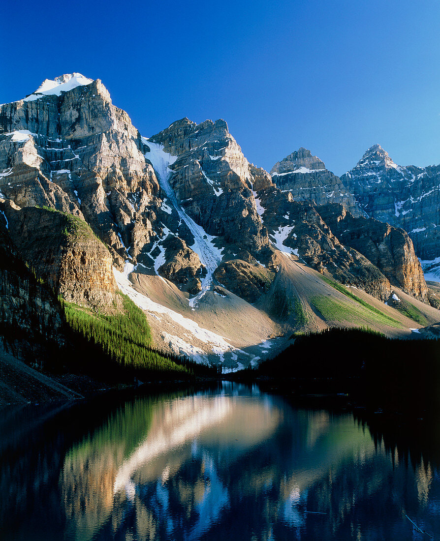 Mountains reflected in Moraine Lake,Canada