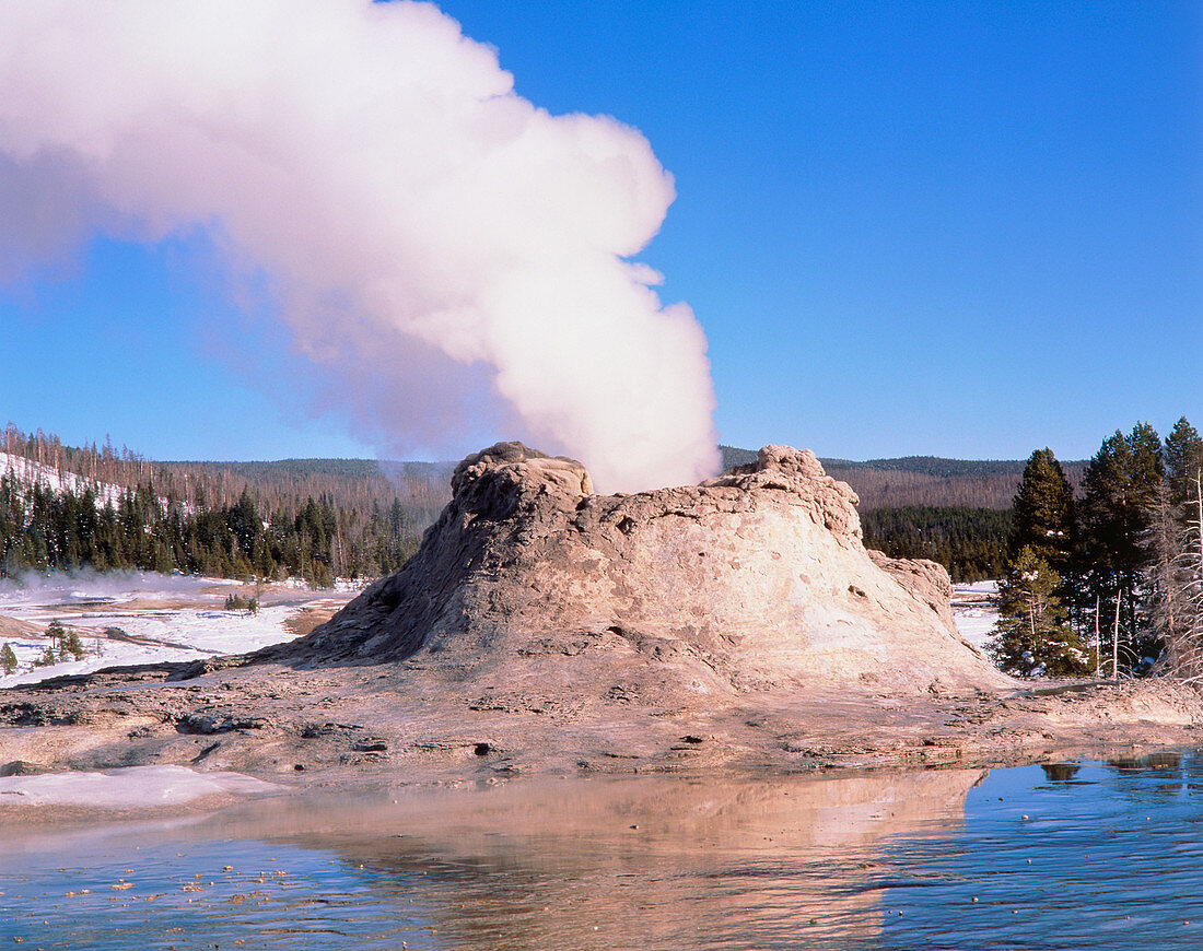 Steam rising from Castle Geyser,Yellowstone
