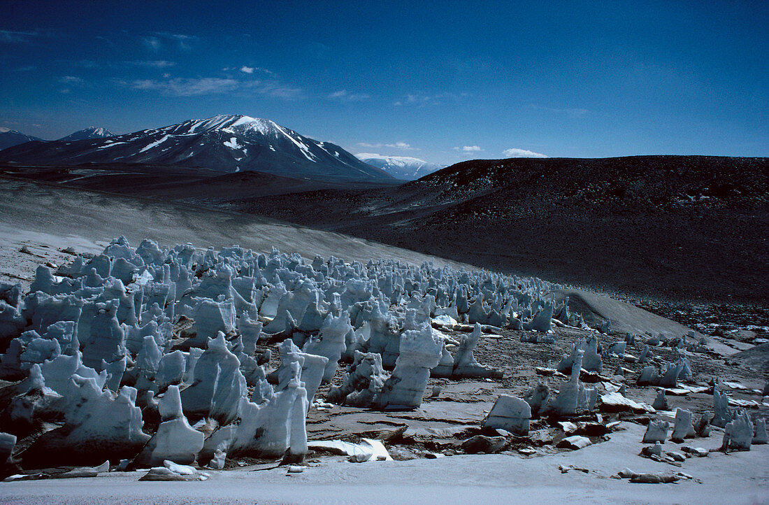 Snow pinnacles in Atacama desert